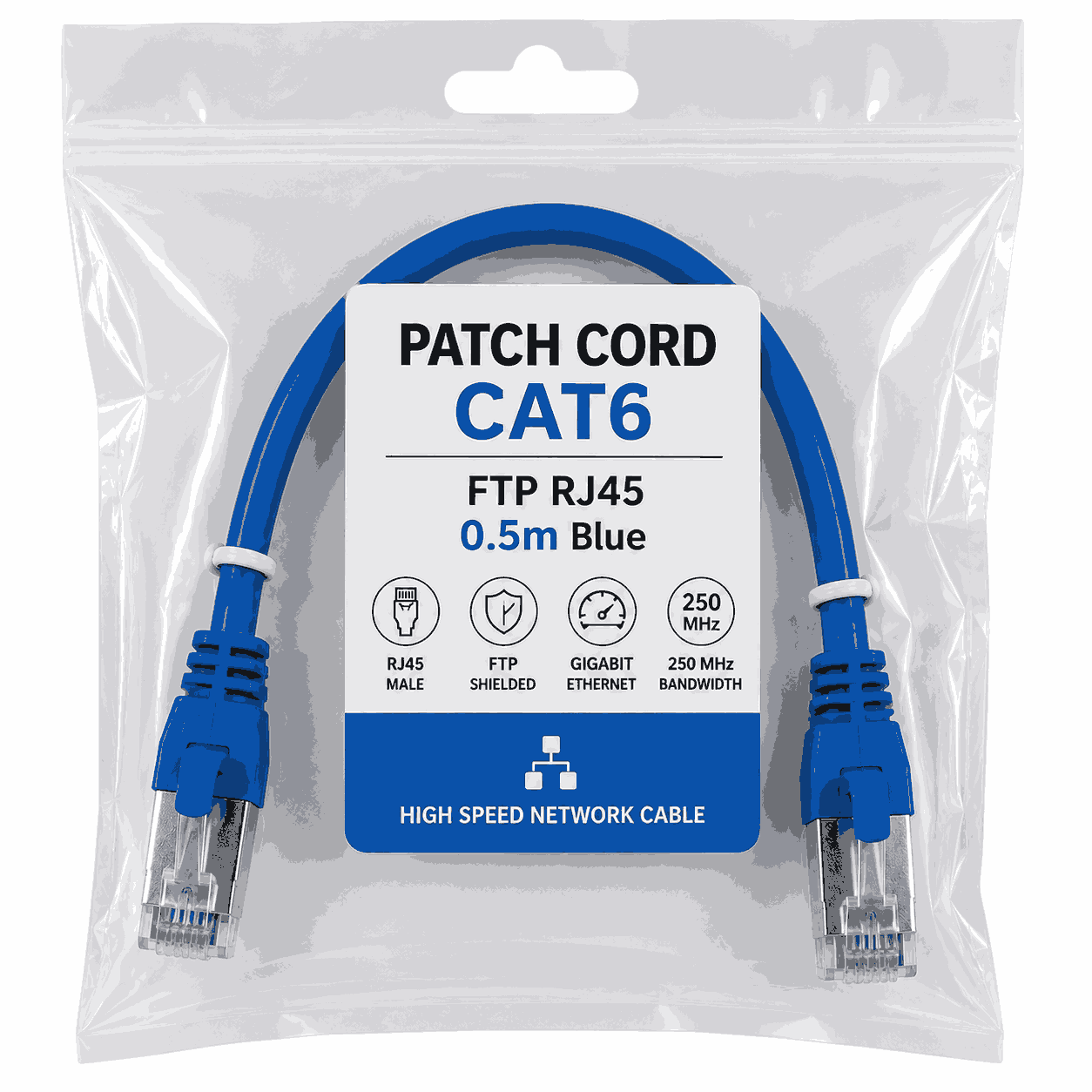Patch Cord CAT6 FTP RJ45 0.5m Blue kabell rrjeti Ethernet Gigabit
