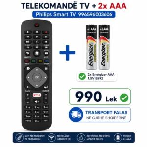 Telekomandë Philips Smart TV 996596003606 me 2 bateri Energizer AAA dhe Transport Falas