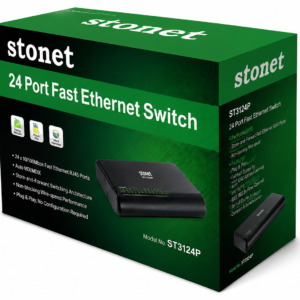Stonet ST3124P switch Fast Ethernet me 24 porta 10/100 Mbps, Plug & Play dhe kabinet plastik