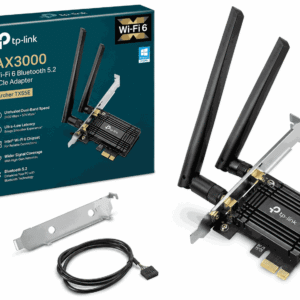 TP-Link Archer TX55E kartë WiFi 6 PCIe AX3000 me Bluetooth 5.2, dy antena High-Gain dhe aksesorët e paketimit