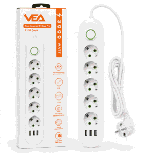 Zgjatues VEA VA-21562 i bardhë me 5 priza Schuko 3 USB-A dhe mbrojtje 3000W