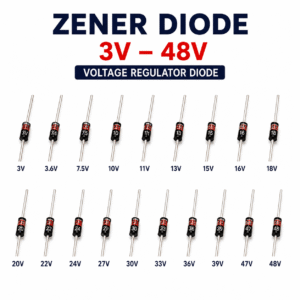 Zener diode 3V–48V për stabilizim dhe rregullim tensioni në qarqe elektronike