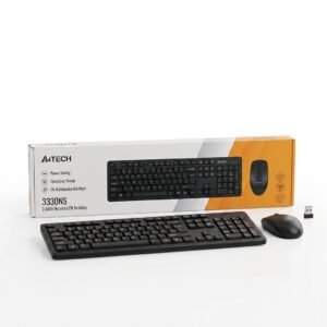 A4Tech 3330NS Wireless Keyboard dhe Silent Mouse 2.4GHz Black me USB receiver
