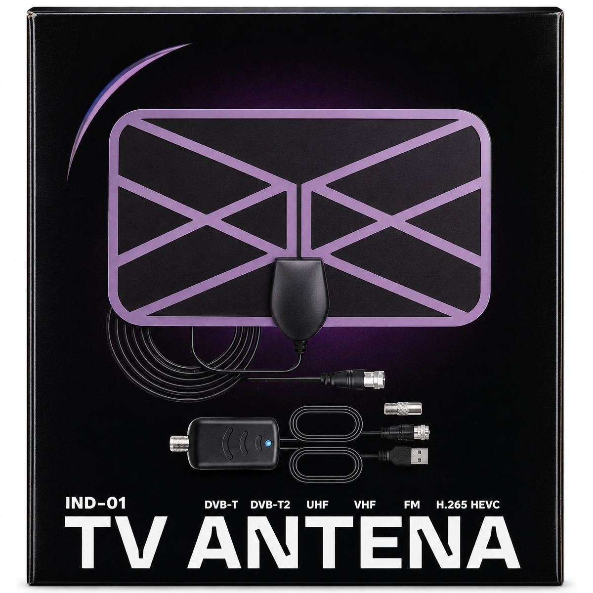 JBC IND-01 Antenë TV e Brendshme DVB-T2 me Amplifikator USB UHF VHF FM