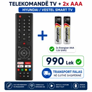 Telekomandë Hyundai Vestel Smart TV RC43157 me Netflix YouTube dhe 2 bateri Energizer AAA