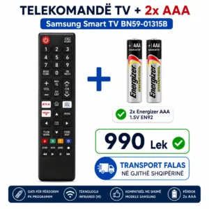 Telekomandë Samsung Smart TV BN59-01315B me Netflix Prime Video Rakuten TV dhe 2 bateri Energizer AAA
