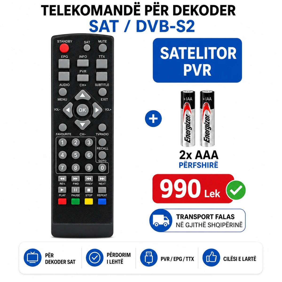 Telekomandë PVR për Strong SRT8100 SRT7002 dhe F&U DTR-2301