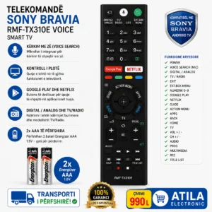 Telekomandë Sony Bravia RMF-TX310E Voice 149345521 me Google Play Netflix dhe 2 bateri Energizer AAA