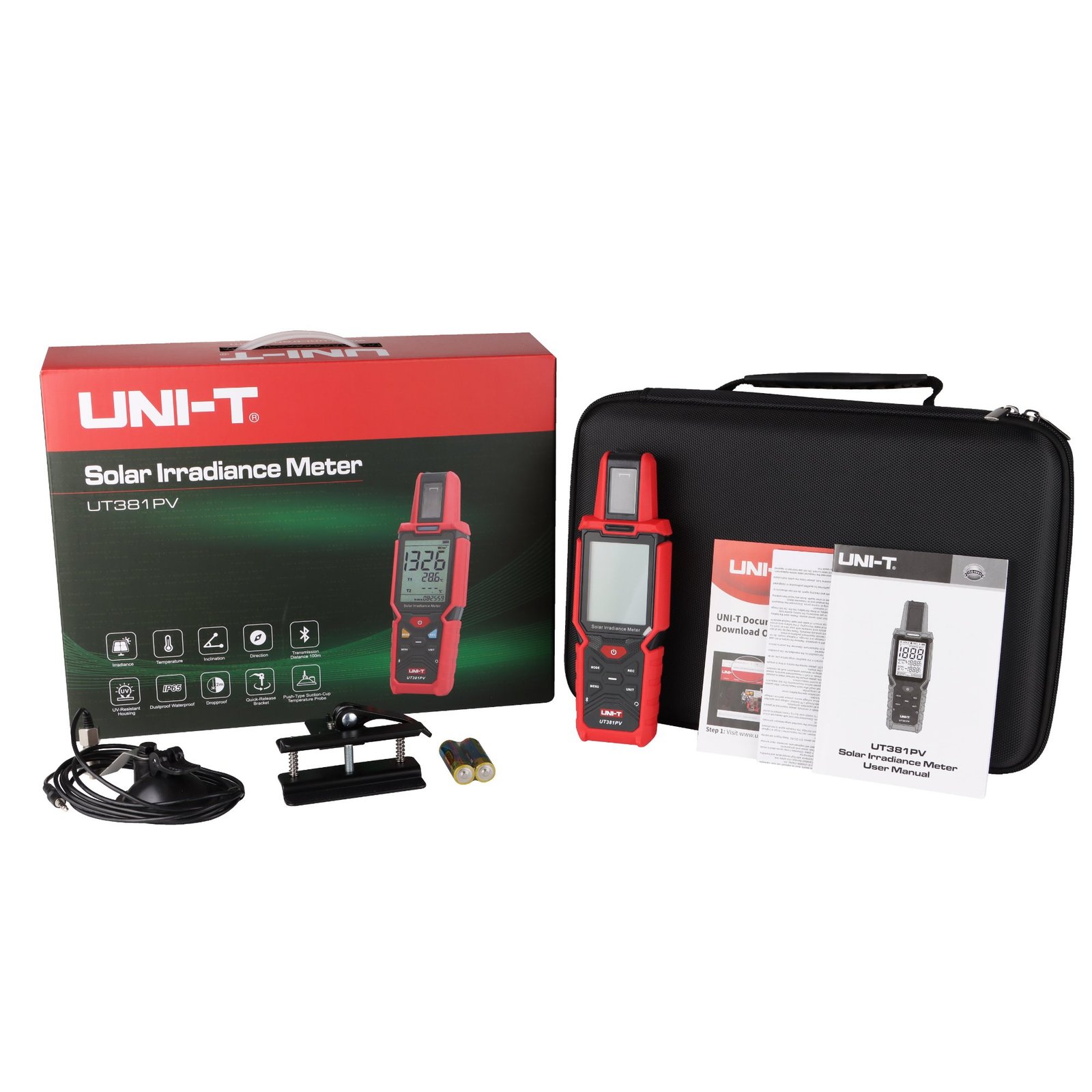 UNI-T UT381PV solar irradiance meter with Bluetooth and tilt sensor for photovoltaic system testing