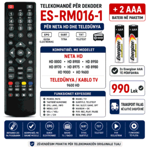 Telekomandë Dekoderi ES-RM016-1 për Neta HD / Teledünya 8800 8900 8950 8970 8980 9600 + 2x Energizer AAA