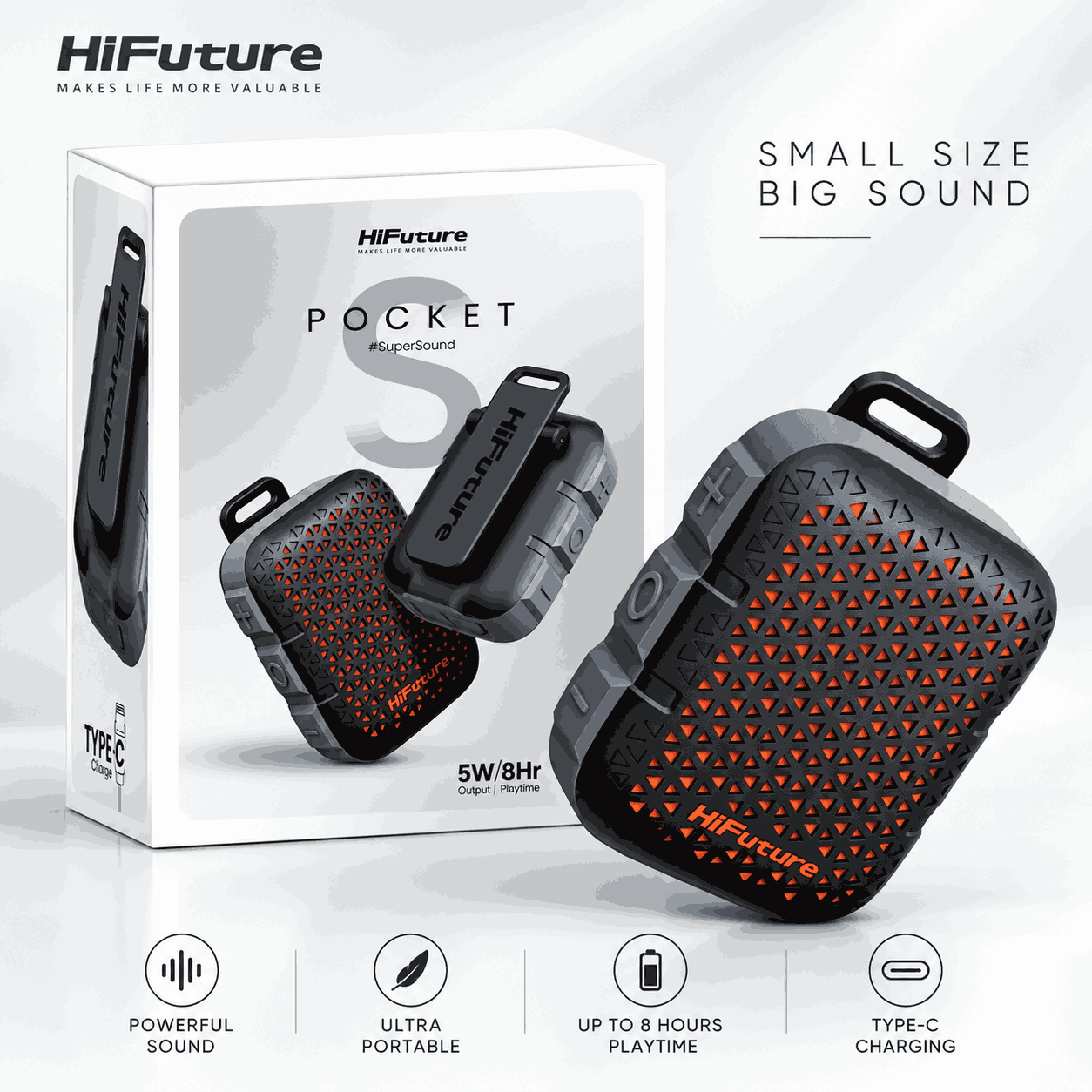 HiFuture Pocket S 5W portable speaker Intense Grey with IPX7 and Wireless 5.4