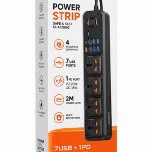 MOXOM MX-ST18 Power Strip 2500W me 4 priza 7 USB 1 PD 20W dhe kabllo 2m
