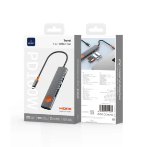 WiWU Wi-HB007 USB-C Hub 7-in-1 me HDMI 4K 60Hz, USB 5Gbps, SD TF dhe Power Delivery 100W