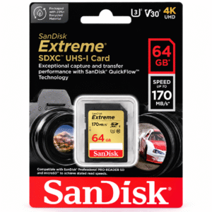 SanDisk Extreme SDXC UHS-I 64GB kartë memorie 170MB/s U3 V30 për video 4K