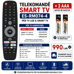 Telekomandë Smart TV ES-RM074-4 për FUEGO3 / QILIVE + 2x Energizer AAA