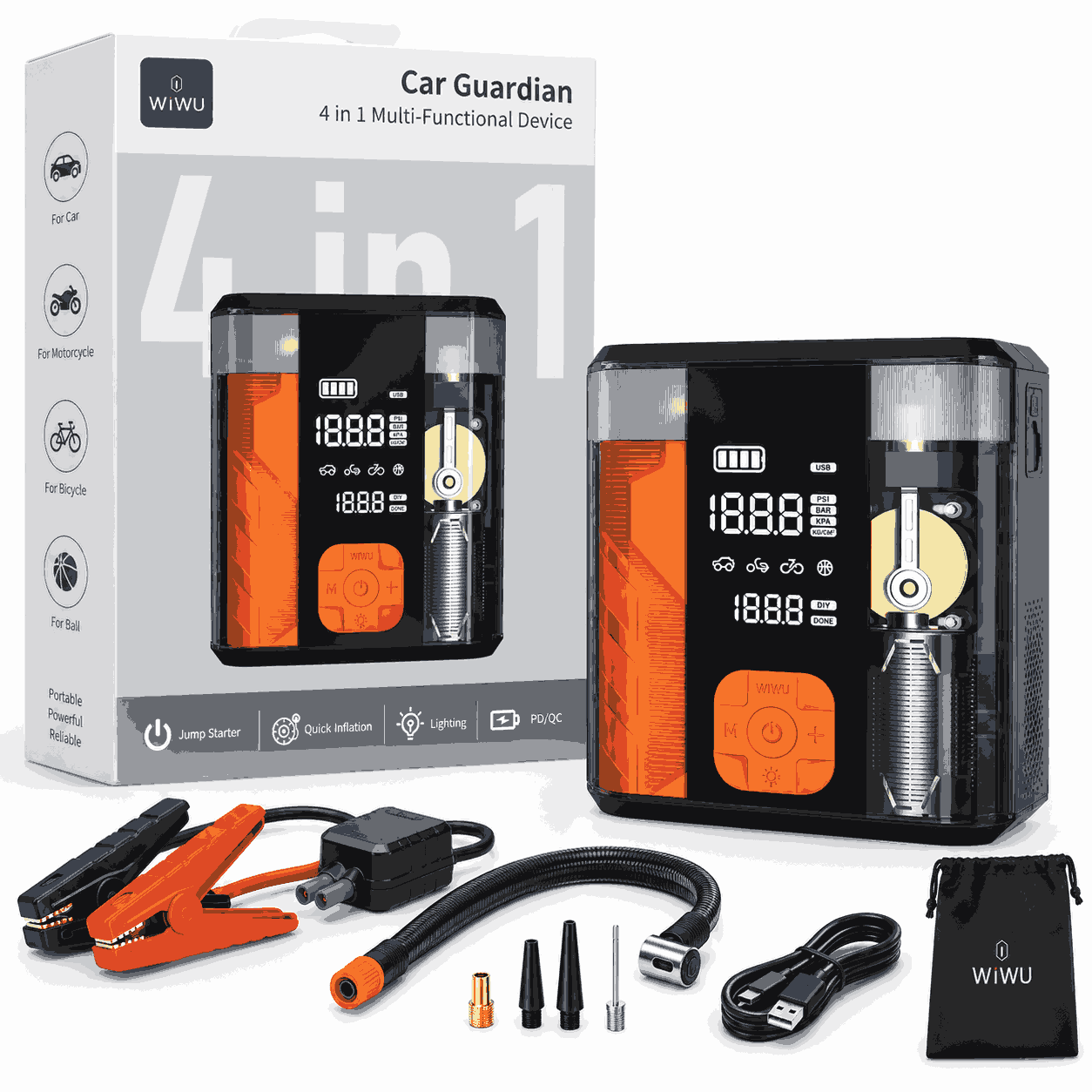 WiWU Car Guardian 4-in-1 Jump Starter & Portable Air Compressor – PD/QC & Light