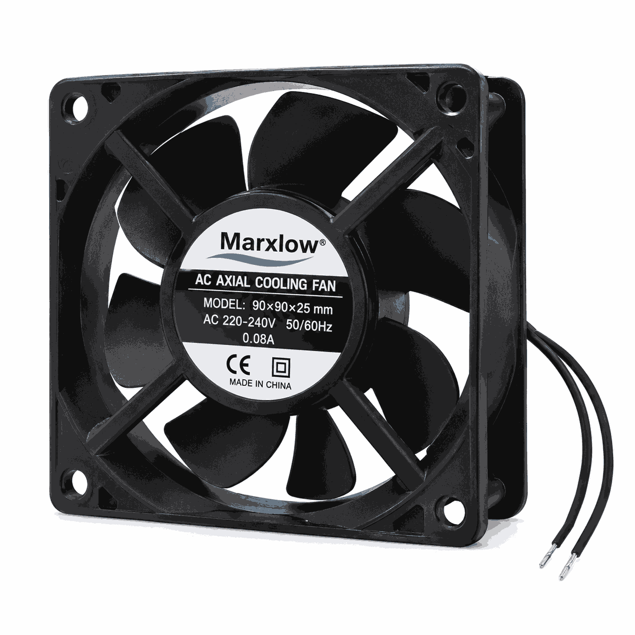 Marxlow AC Cooling Fan 90×90×25mm 220V 0.08A Black