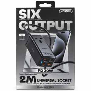 MOXOM MX-ST20 Power Strip me 2 priza 2 USB-C 2 USB-A dhe PD 30W