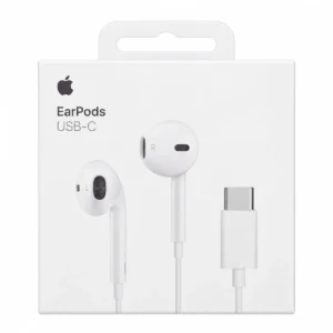 Paketimi i bardhë Apple EarPods USB-C me ilustrimin e kufjeve dhe konektorit Type-C