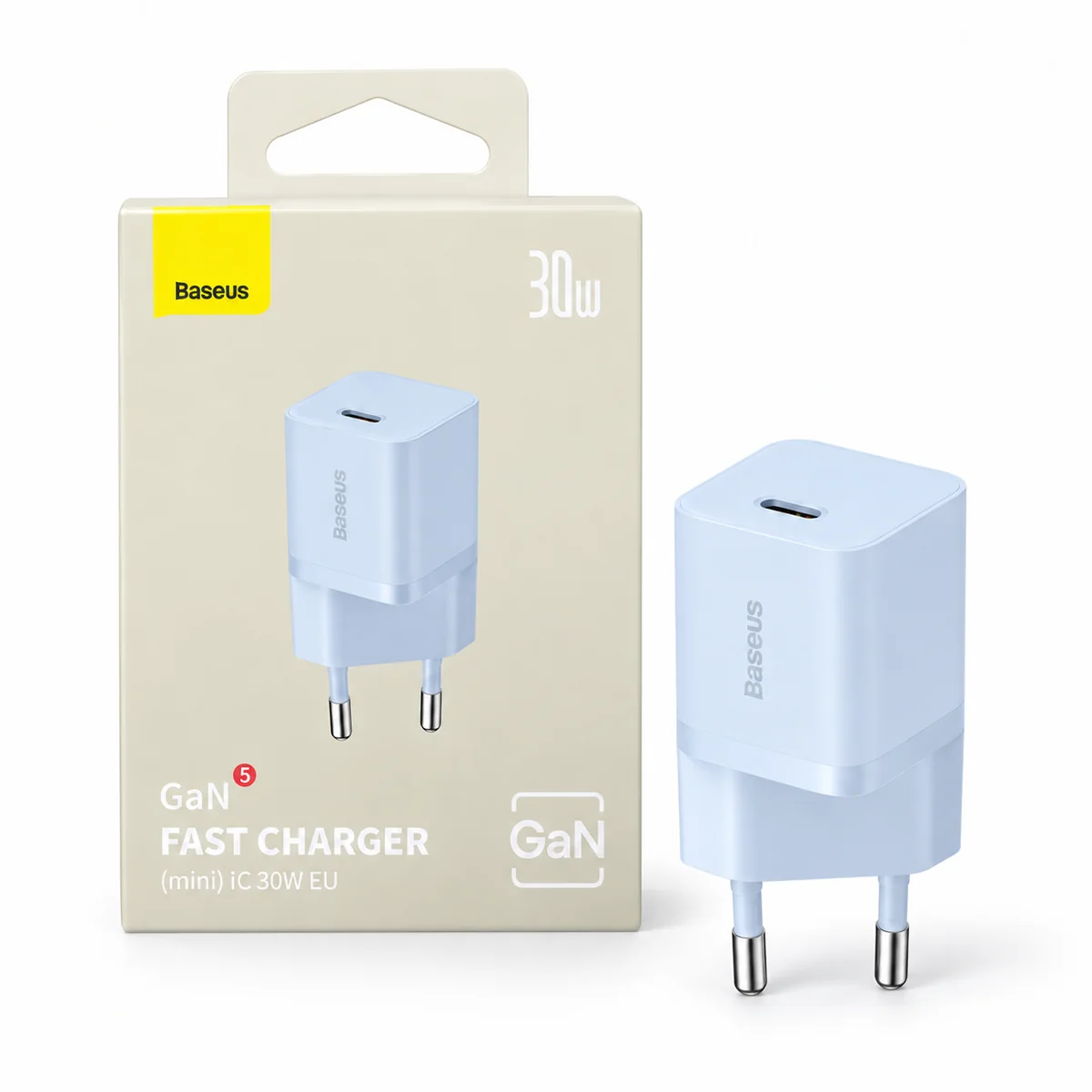 Karikuesi blu Baseus GaN5 Mini 30W USB-C EU pranë kutisë origjinale