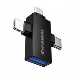 Adapter OTG Borofone BV26D me konektorë Lightning, USB-C, Micro-USB dhe portë USB-A
