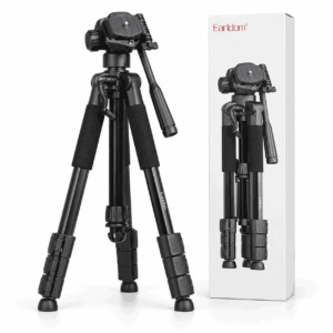 Earldom tripod i zi për kamera dhe camcorder me kokë panoramike dhe mbajtëse telefoni