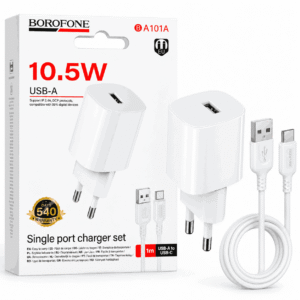 BOROFONE BA101A 10.5W USB-A wall charger with 1m USB-A to USB-C cable