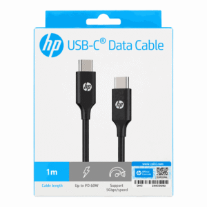 Paketimi i kabllit HP USB-C në USB-C të zi, 1 metër, me karikim PD 60W dhe transferim 5Gbps