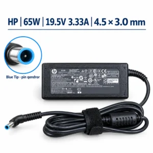 Adapter laptopi HP 65W 19.5V me fishë blu 4.5 × 3.0 mm dhe kunj qendror