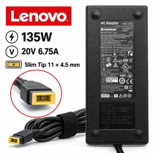 Karikues laptopi Lenovo 135W 20V 6.75A me fishë të verdhë drejtkëndore Slim Tip 11 × 4.5 mm