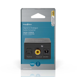 Nedis ACON2510BK Digital Audio Converter TosLink dhe Coaxial në RCA dhe Jack 3.5mm