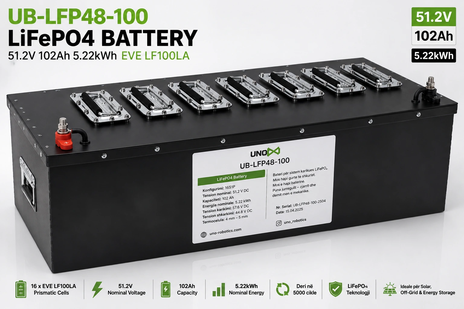 UB-LFP48-100 LiFePO4 battery 51.2V 102Ah 5.22kWh me 16 qeliza EVE LF100LA
