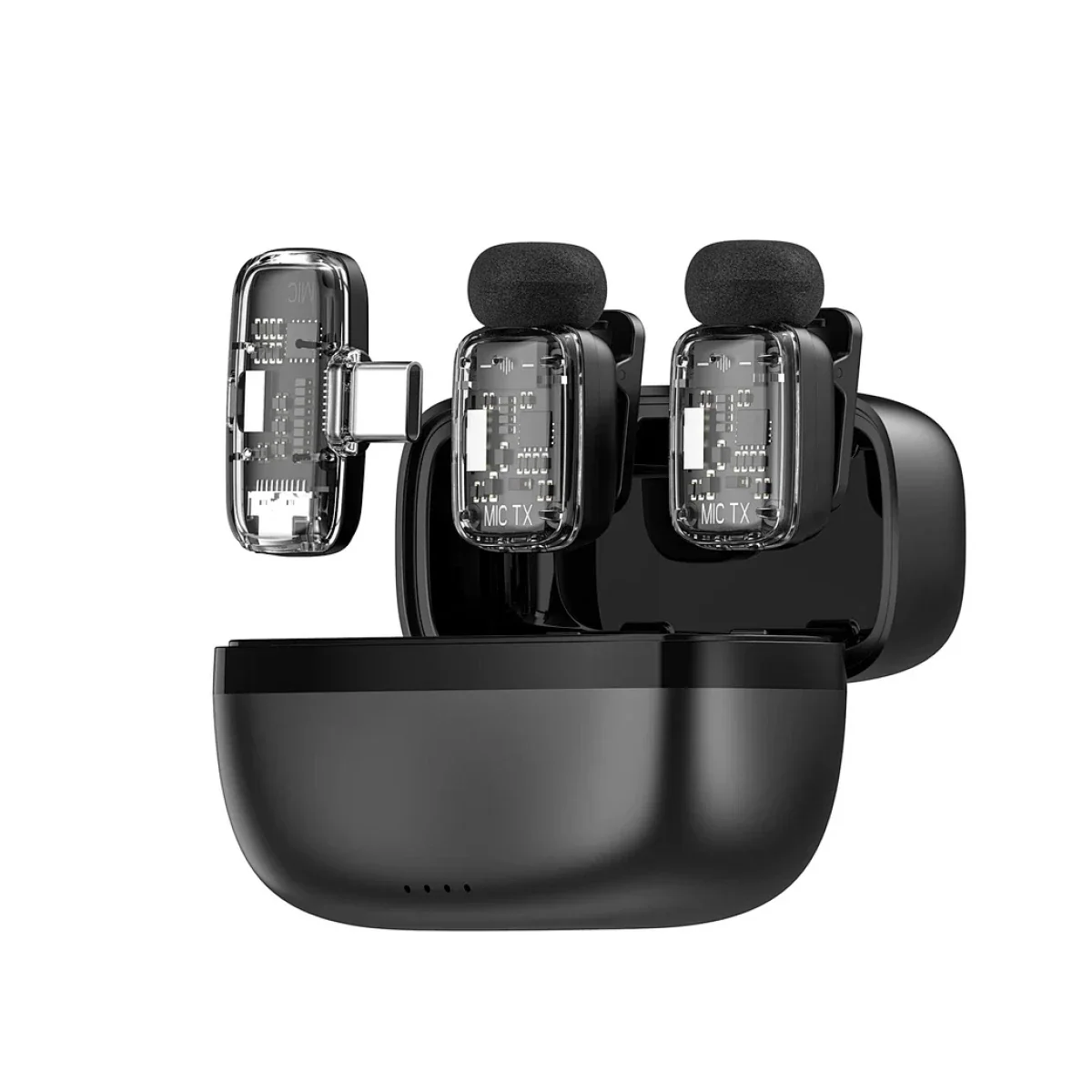 Pamje nga afër e dy mikrofonave wireless WiWU Wi-WM008 dhe marrësit USB-C