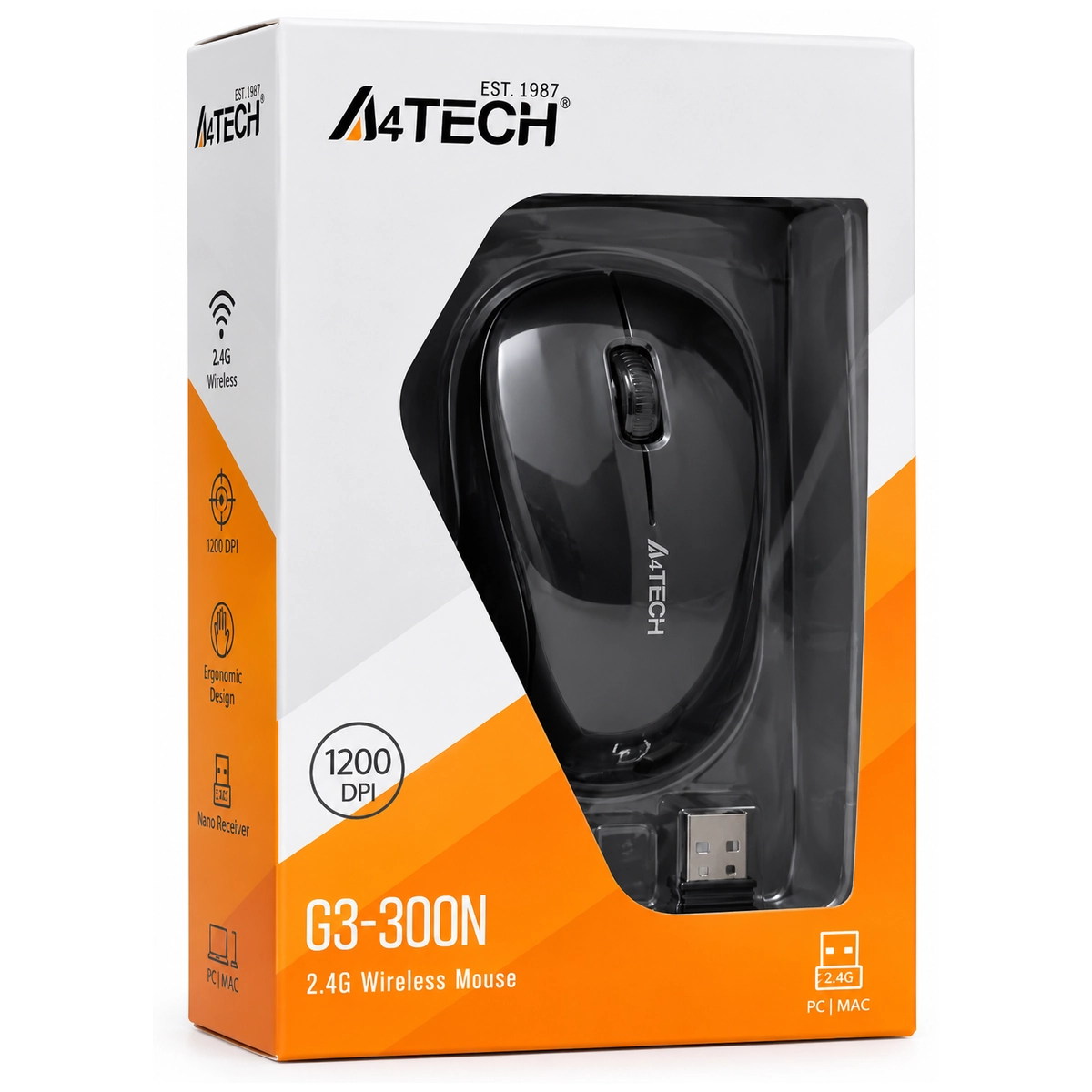 A4TECH G3-300N mouse wireless 2.4G 1200 DPI me USB receiver për PC dhe laptop