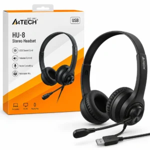 A4Tech HU-8 USB Stereo Headset i zi me mikrofon rrotullues dhe driver 40 mm