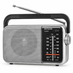 Radio portative Aiwa R-290SL Silver me tuner analog AM FM, antenë teleskopike dhe altoparlant 1W