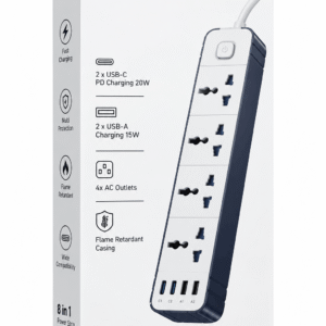 WiWU 8 in 1 Power Strip 2500W me 4 priza 2 USB-C PD 20W dhe 2 USB-A