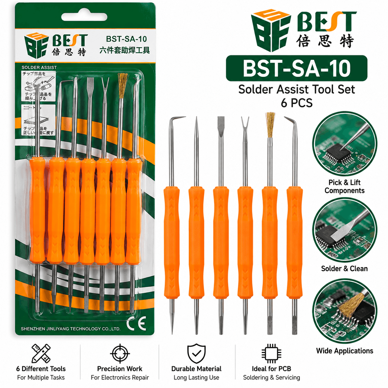 BEST BST-SA-10 set me 6 vegla ndihmëse për saldim dhe riparime elektronike