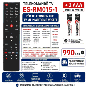 Telekomandë TV ES-RM015-1 për Telefunken / Vestel / Akai / Finlux / Hitachi / Toshiba + 2x Energizer AAA
