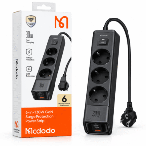 Mcdodo 6-in-1 30W GaN Power Strip me 3 priza AC dhe porta USB