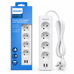Philips Power Multiplier zgjatues me 4 priza 2 USB 2.4A dhe kabllo 2m