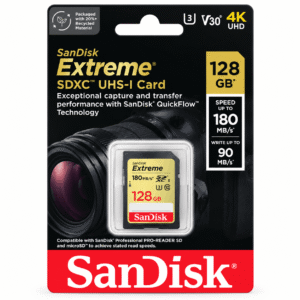 SanDisk Extreme SDXC UHS-I 128GB U3 V30 180MB/s kartë memorie
