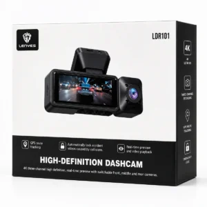 LENYES LDR101 Dash Cam 4K me GPS WiFi dhe tre kamera Front Interior Rear