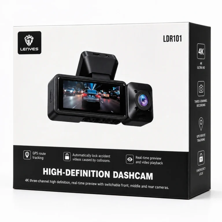 LENYES LDR101 / Dash Cam 4K 3-Channel me GPS, WiFi & Front Interior Rear Camera
