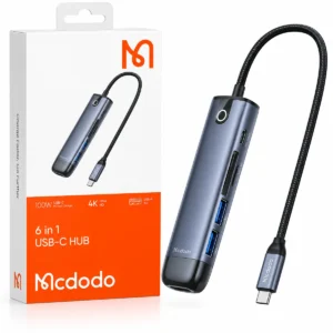 Mcdodo HU-7740 hub USB-C 6-in-1 me HDMI 4K, dy USB 3.0, SD TF dhe Power Delivery 100W