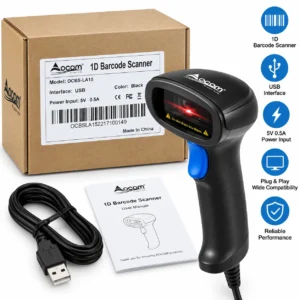 OCOM OCBS-LA15 1D Laser Barcode Scanner USB për POS dhe inventar