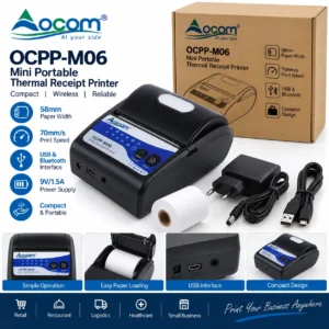 OCOM OCPP-M06 printer termik portativ 58mm USB Bluetooth për POS