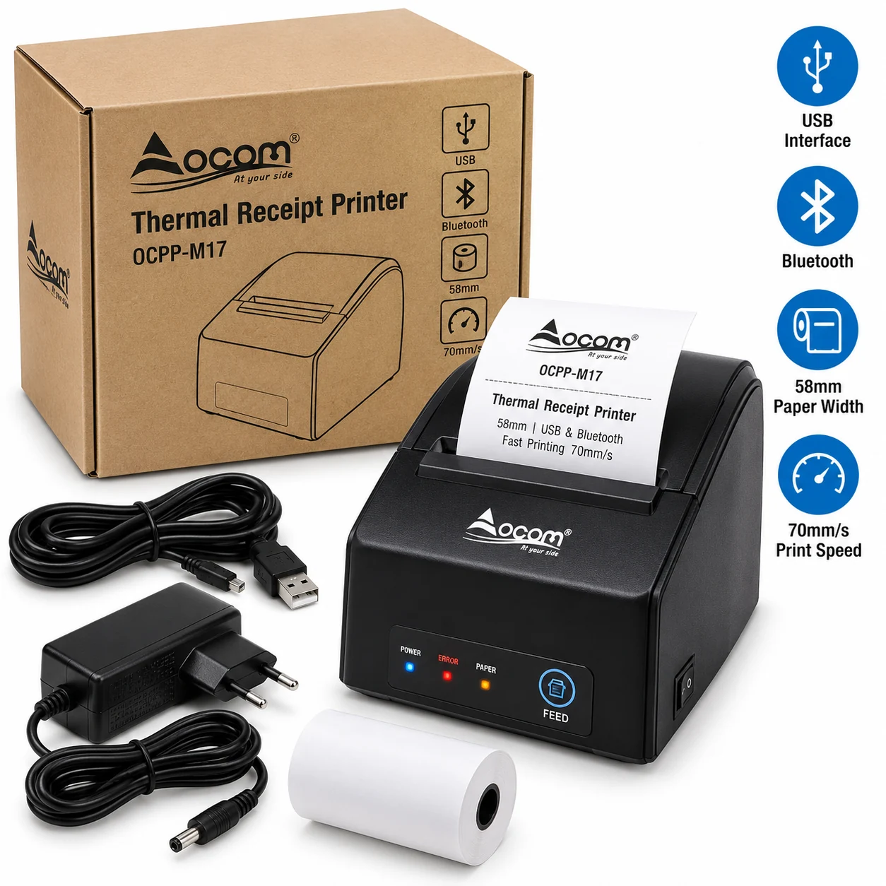 OCOM OCPP-M17 printer termik faturash 58mm USB Bluetooth për POS