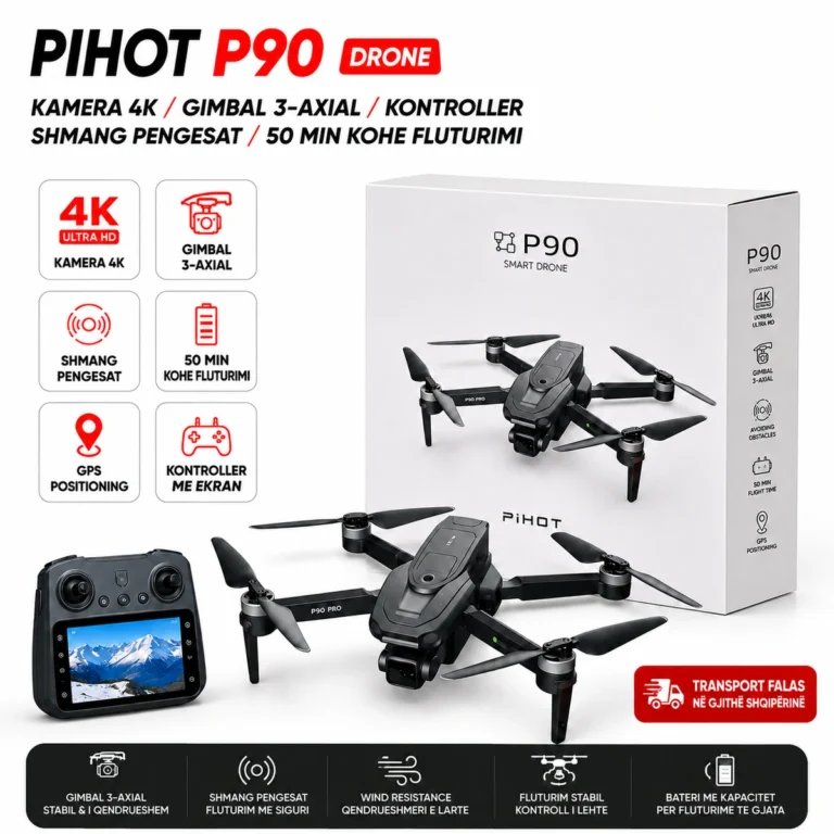 PiHOT P90 / GPS Drone 4K me Gimbal 3-Axial, Obstacle Avoidance & Controller me Ekran