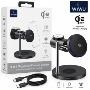 WiWU Wi-W041 Qi2.2 25W 3-in-1 magnetic wireless charger për iPhone Apple Watch dhe AirPods